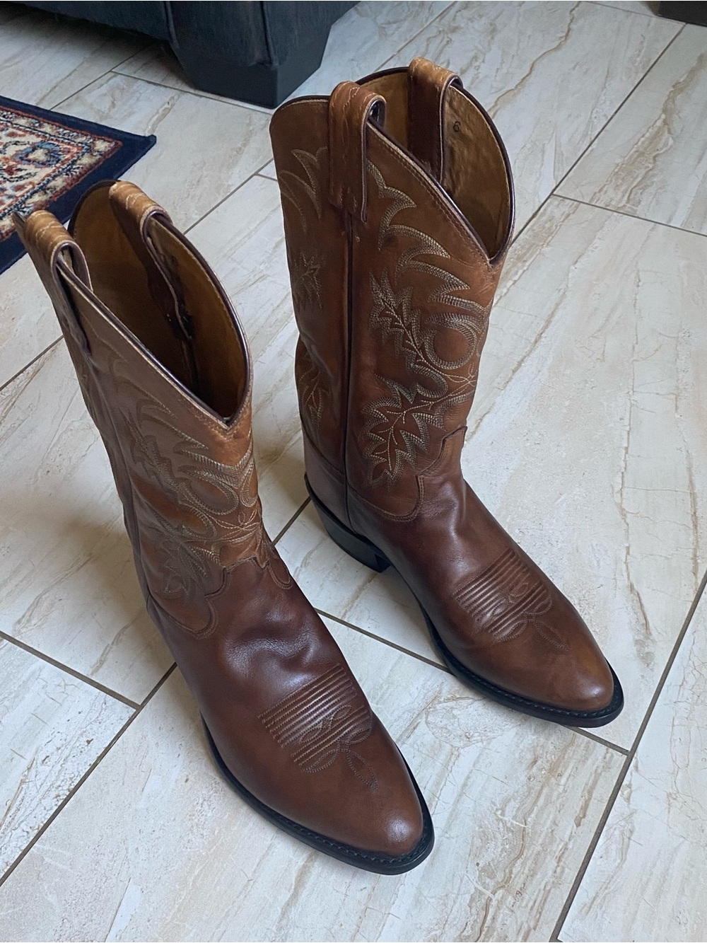 Tony Lama Classic Cognac Brown Leather Western Cowboy Boots - Men Size 10D